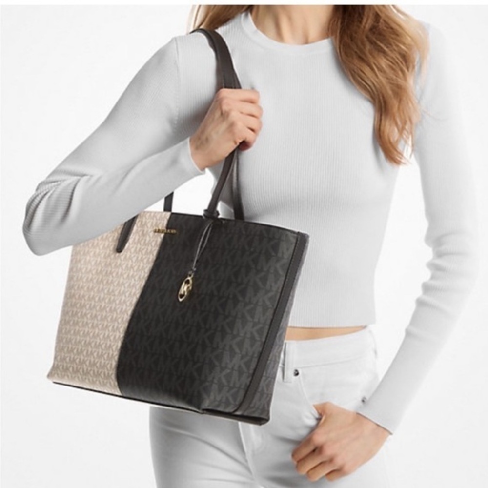Michael Kors Jet Set Medium Two-Tone Logo Tote Shoulder Bag